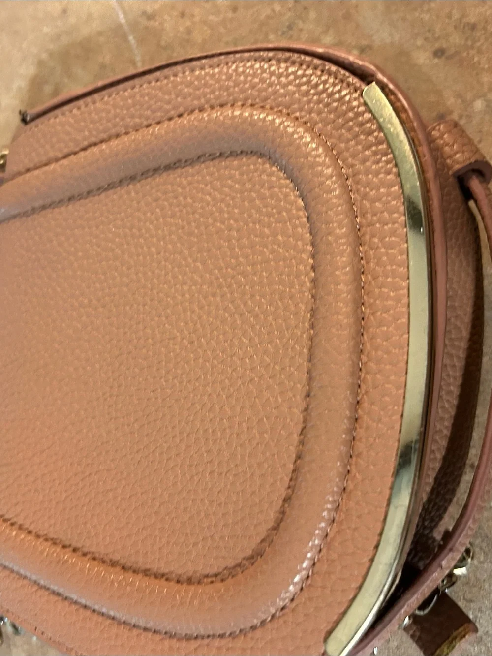 Textured Tan Crossbody Saddle Bag with Tassel
